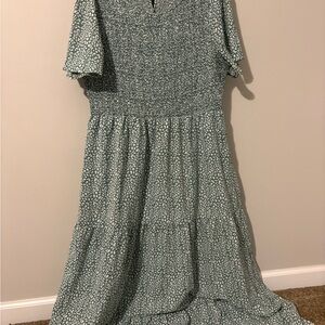 Amazon Green and White Patterned Maxi Dress